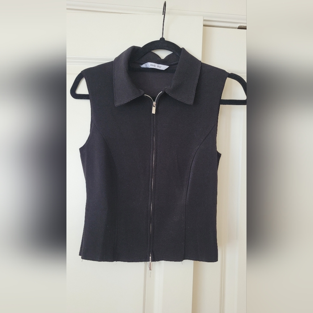 Mango Black Sleeveless Zip-Up Top